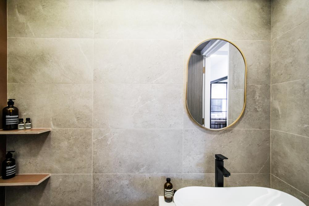 Industrial Bathroom with Mirror and Vanity Counter