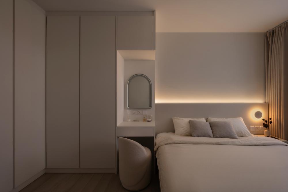 Scandinavian Bedroom with Mirror and Wardrobe