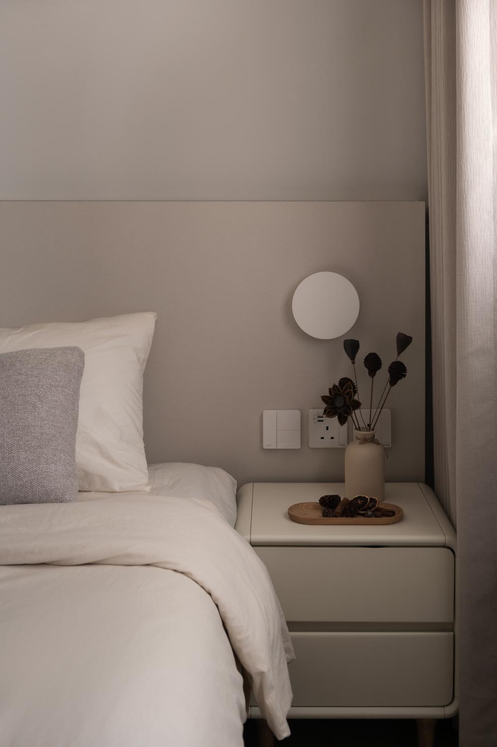 Scandinavian Bedroom with Bedside Table and Side Table