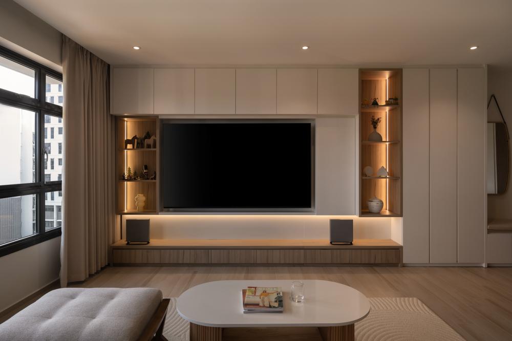 Scandinavian Living Room with Feature Wall and Carpet