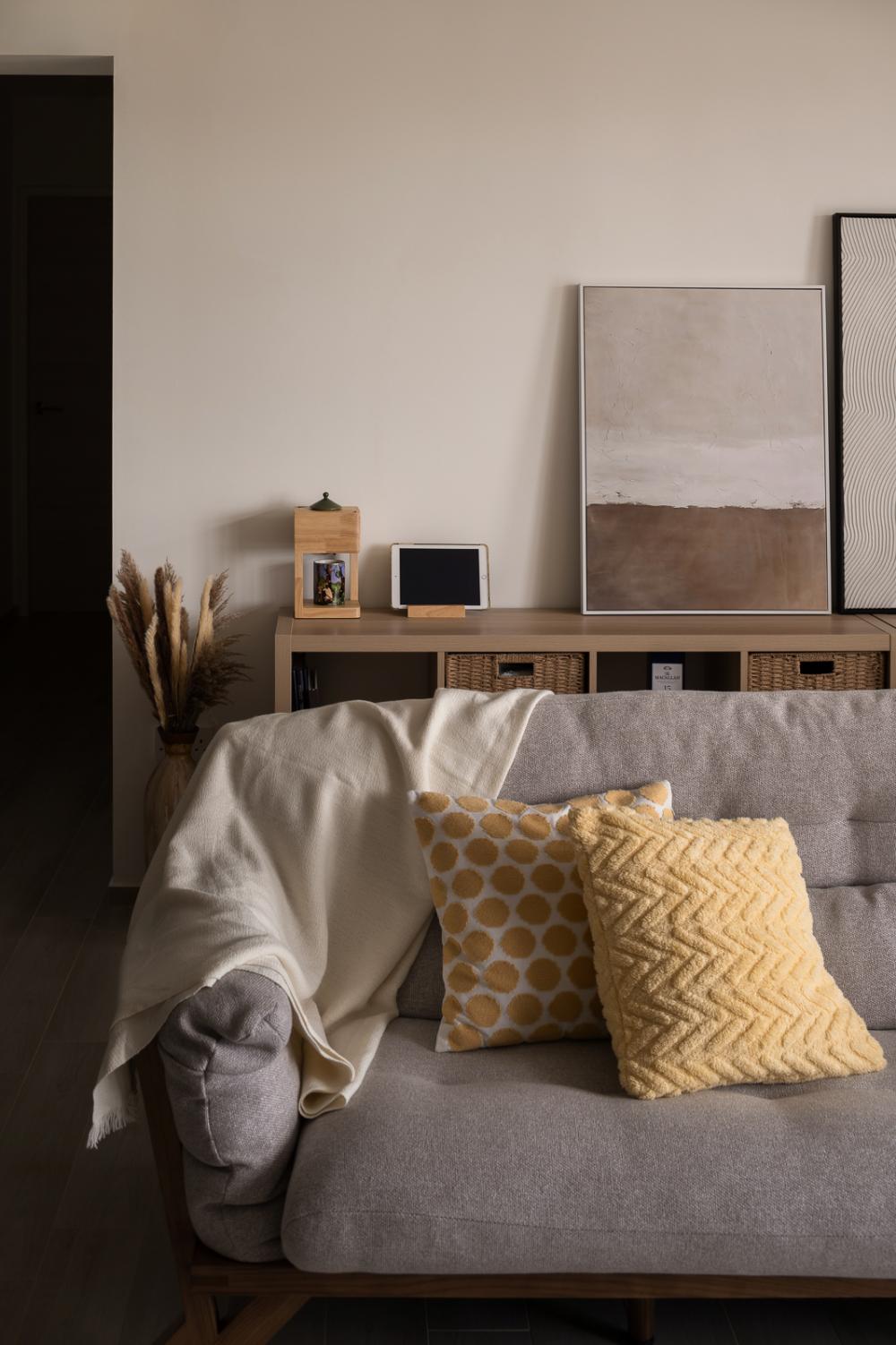 Scandinavian Living Room with Wood Flooring and Sofa