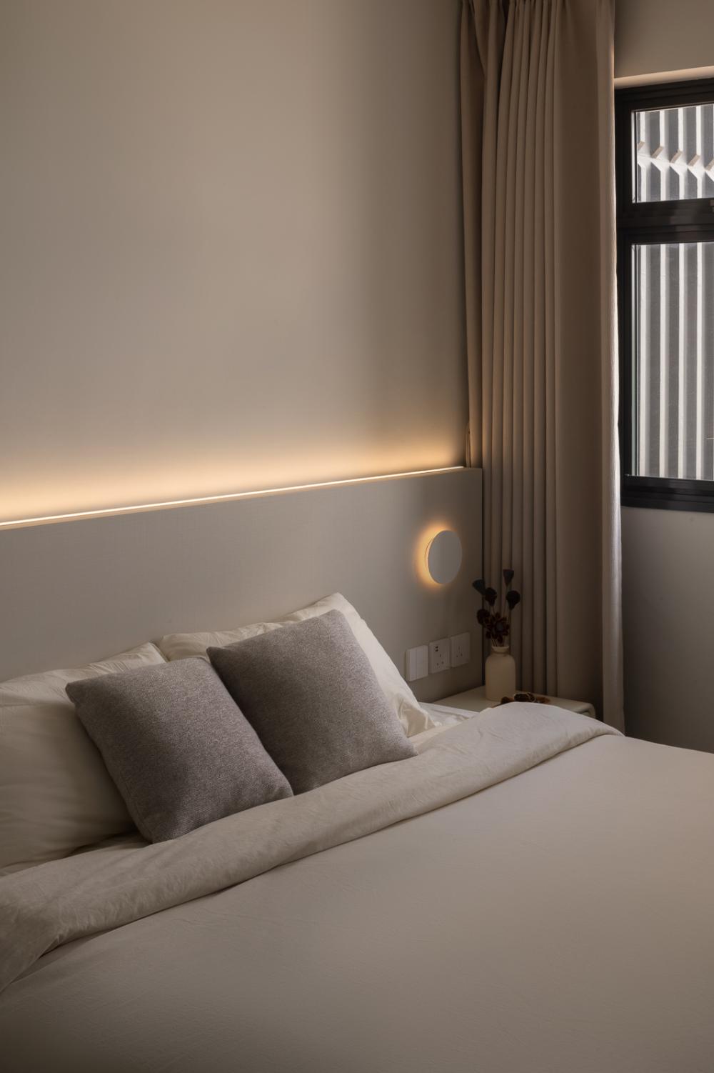 Scandinavian Bedroom with Bedside Table and Bed