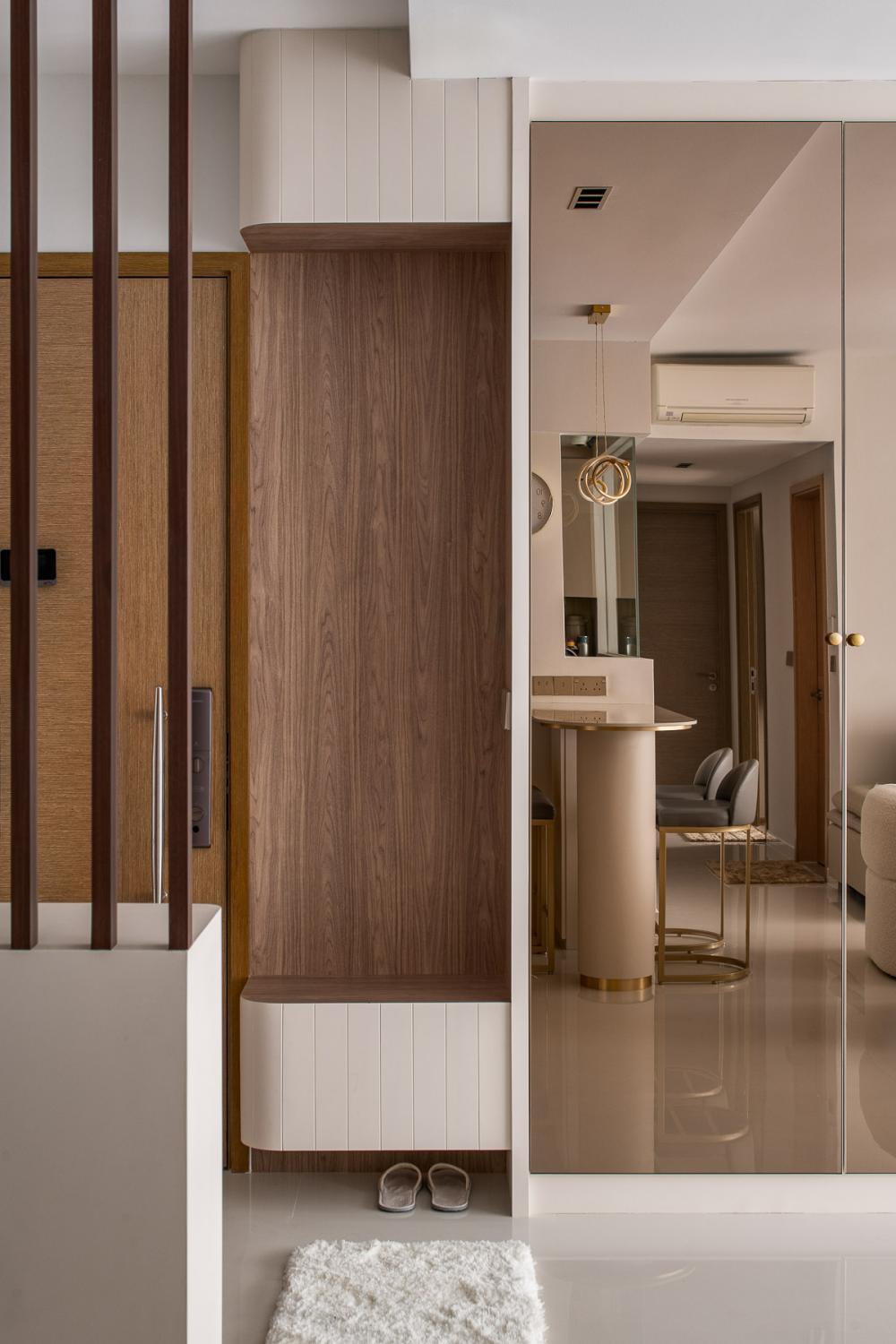 Contemporary Entryway with Seating Bench and Shoe Rack