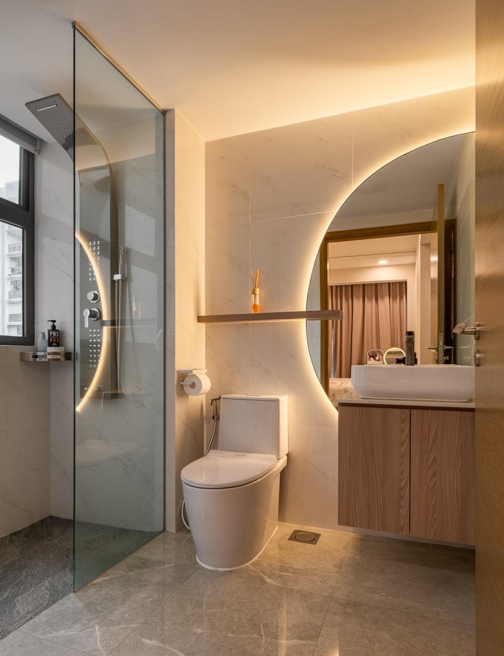 Contemporary Bathroom with Countertop and Homogeneous Tiles