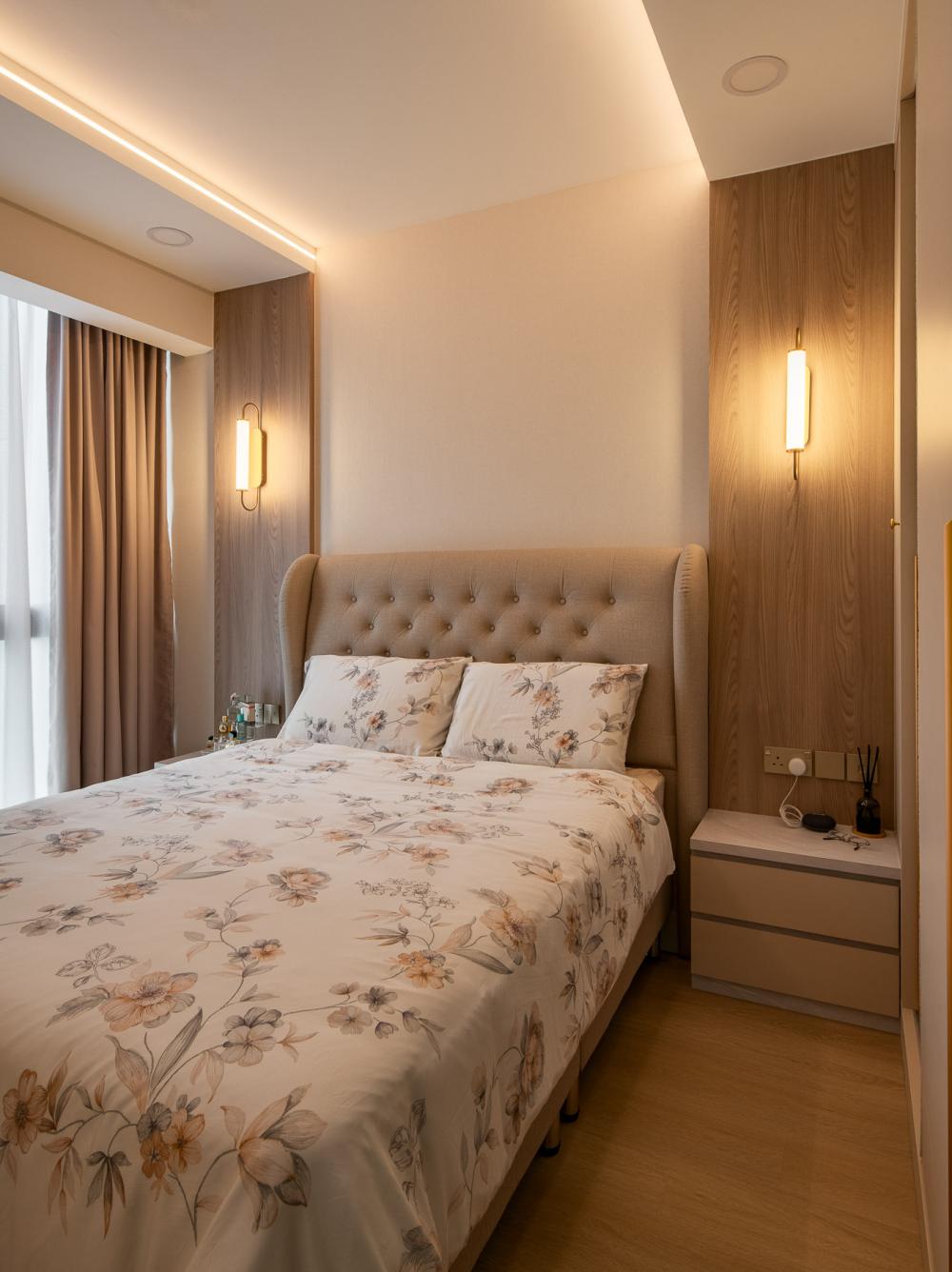 Contemporary Bedroom with Platform Bed and Vinyl Flooring