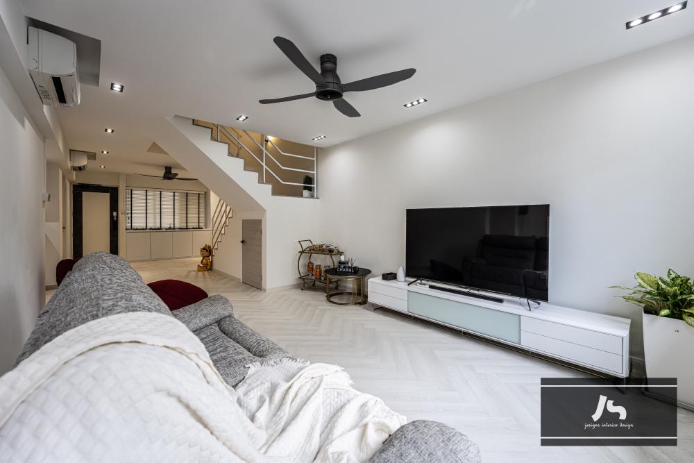 Minimalist Living Room with Vinyl Flooring and TV Console