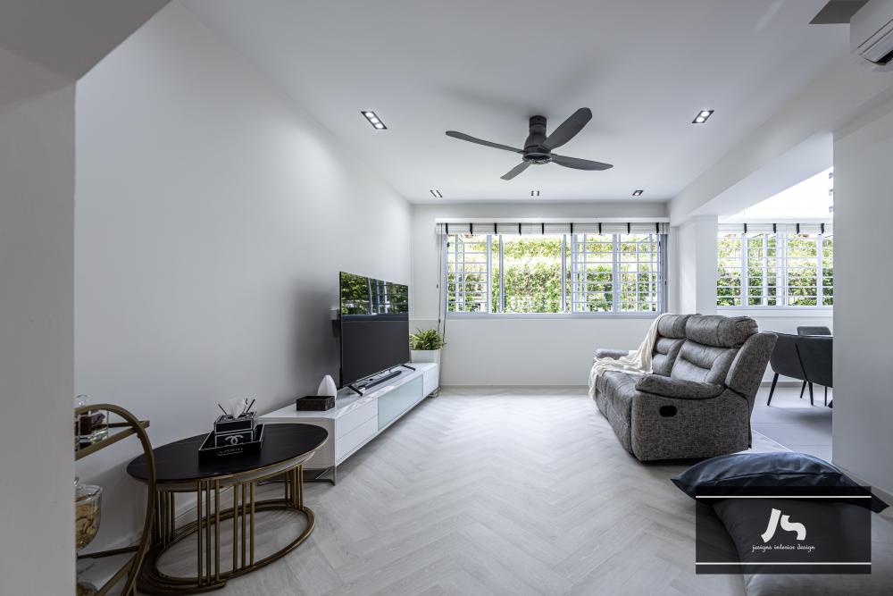 Minimalist Living Room with Vinyl Flooring and TV Console