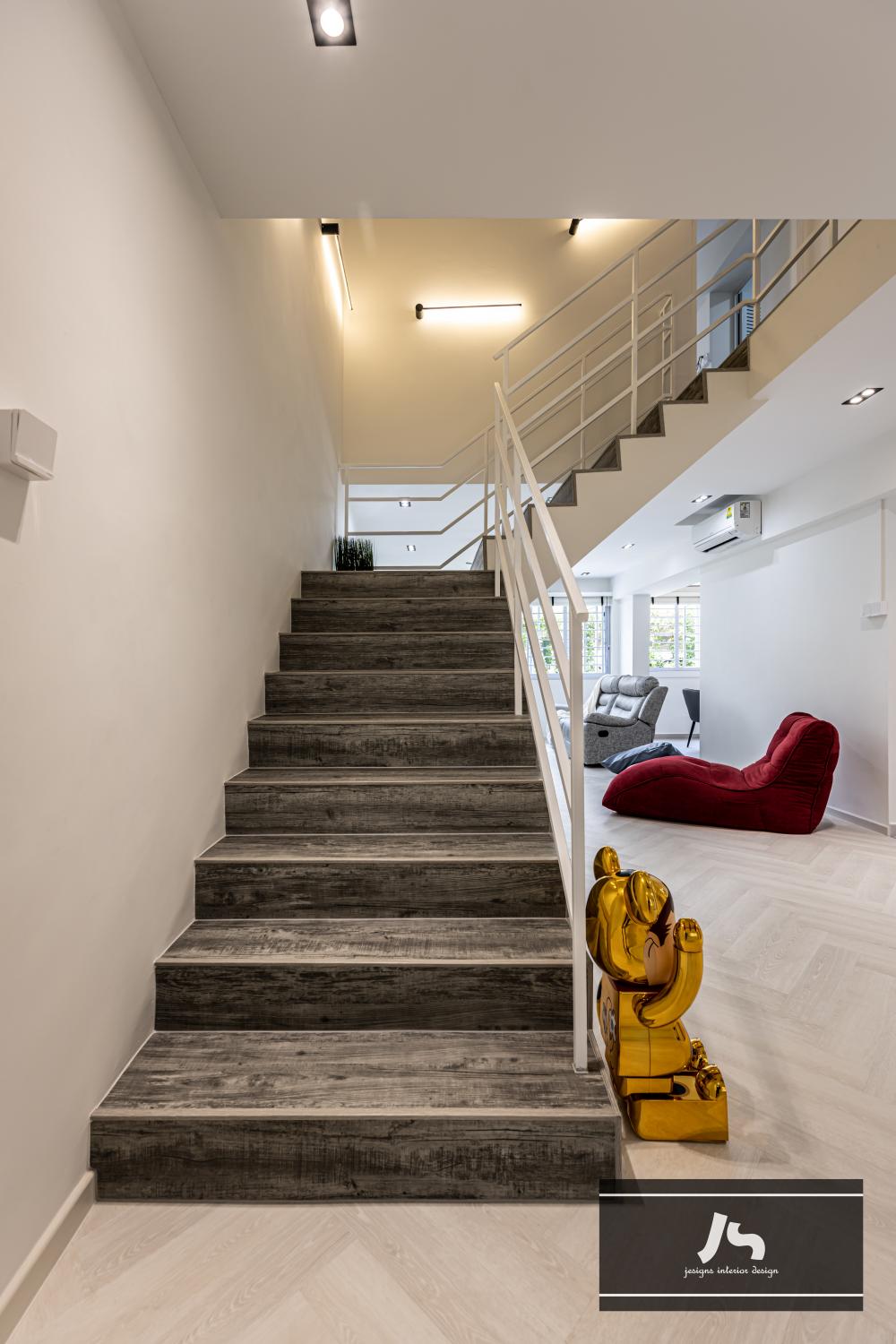 Minimalist Hallway with Staircase and Artwork
