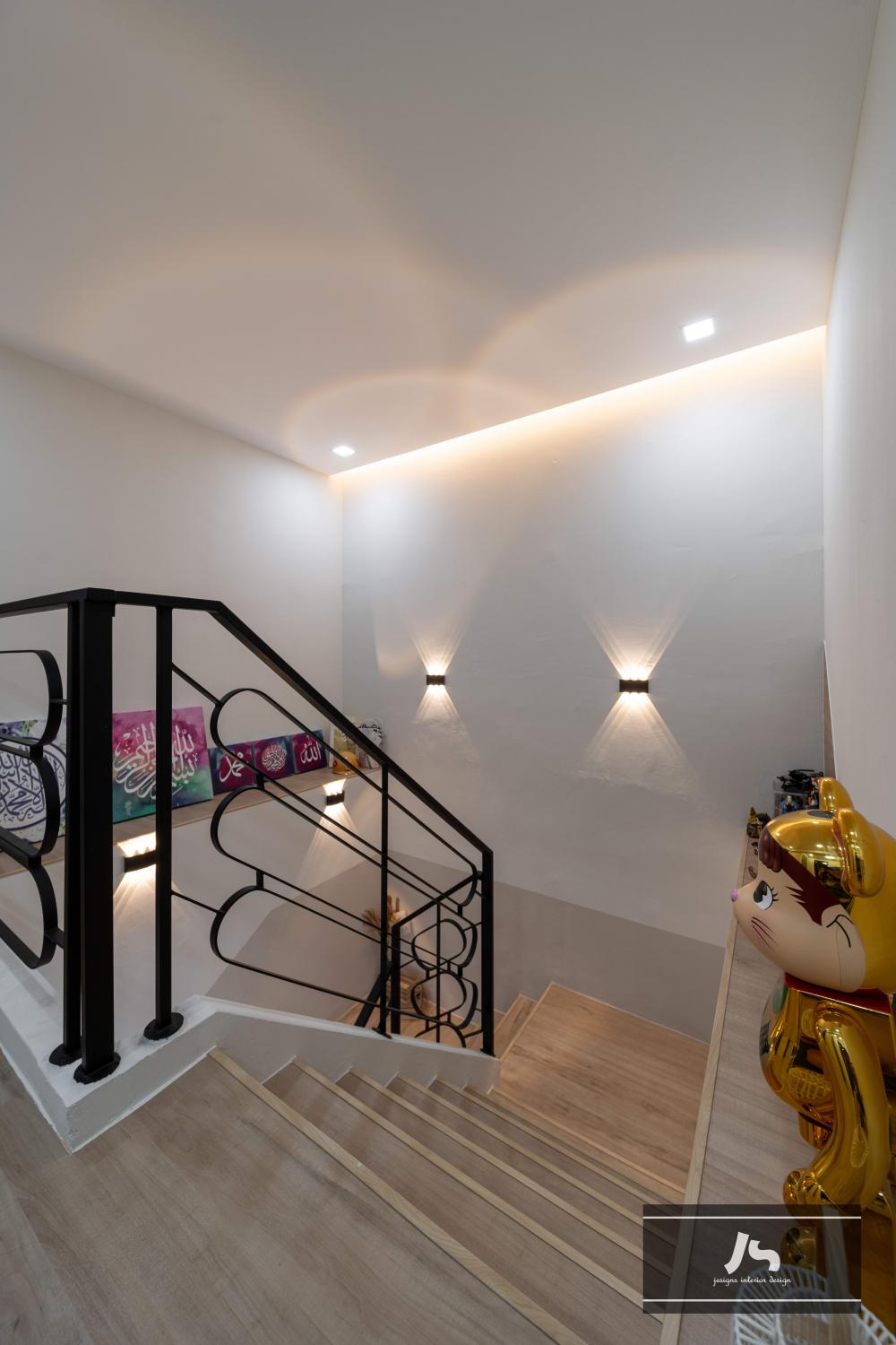 Scandinavian Hallway with Staircase and Cove Lighting