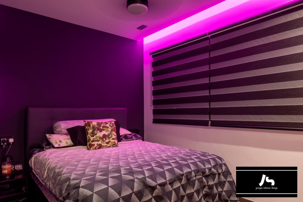 Eclectic Bedroom with Downlights and Bed