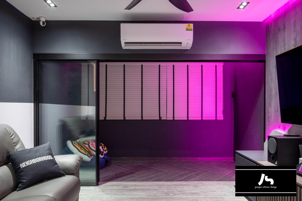 Eclectic Balcony with Ceiling Light and Window Shutters