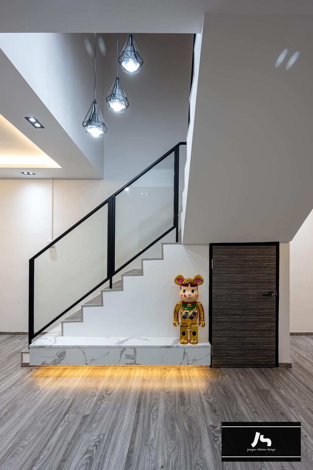 Modern Hallway with Staircase and Cove Lighting