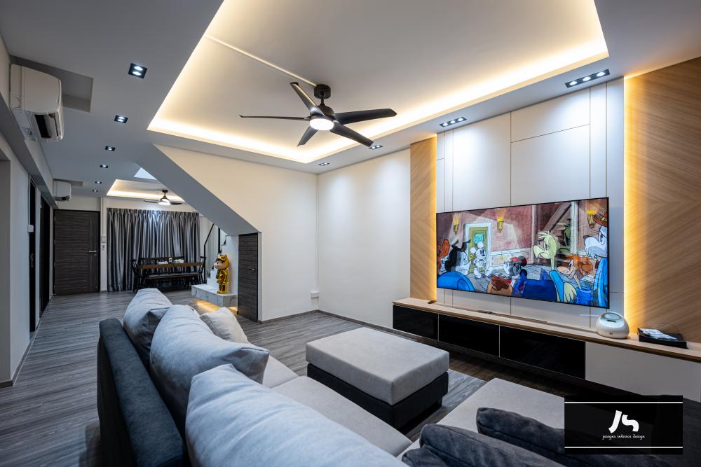 Modern Living Room with TV Console and Feature Wall