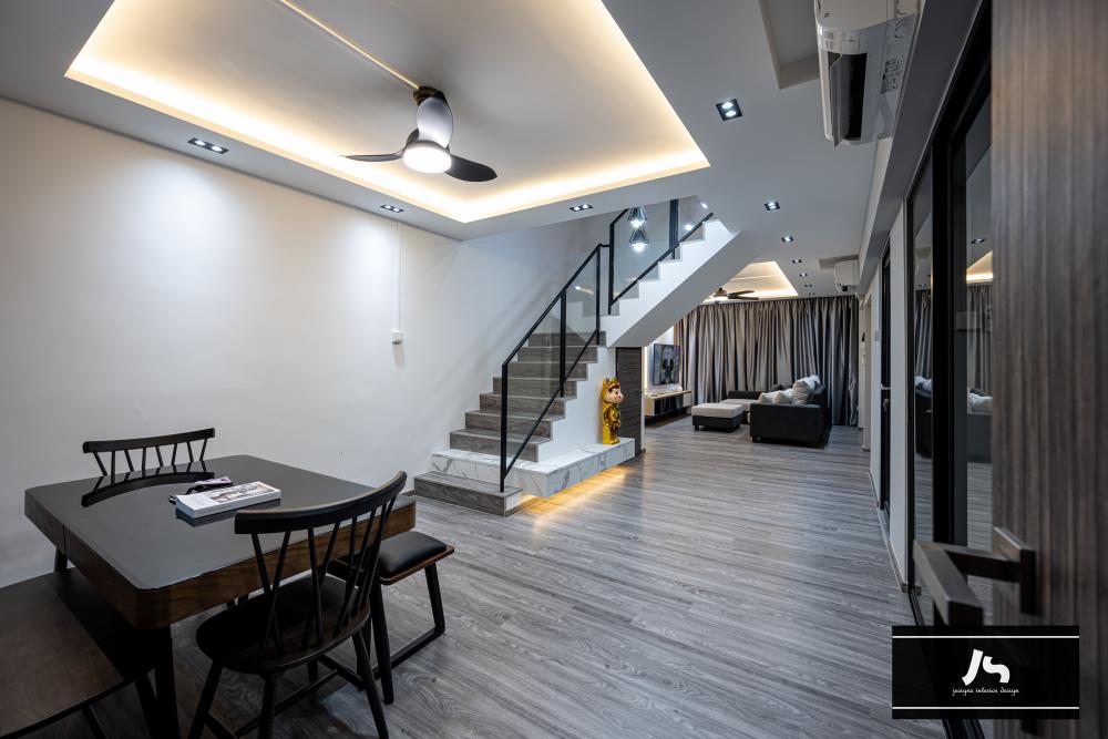Modern Dining Room with Cove Lighting and Drop Ceiling
