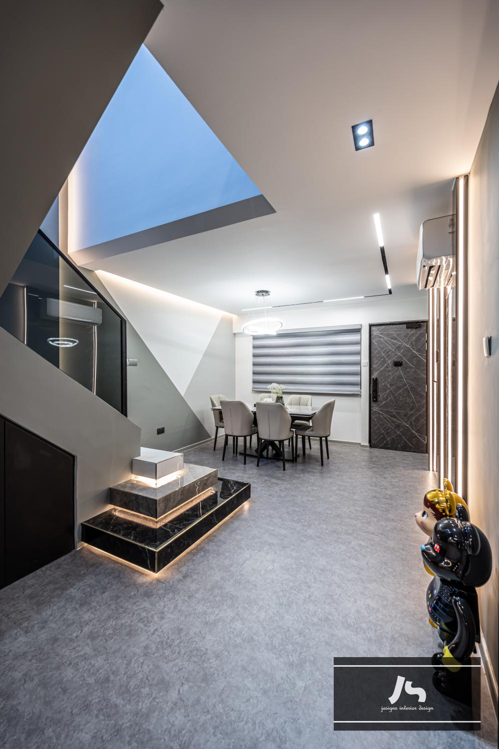 Modern Hallway with Ceiling Light and Downlights