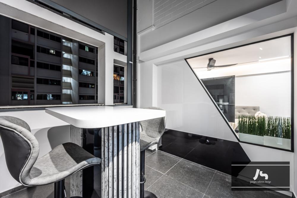 Modern Balcony with Window Seat and Window Shutters