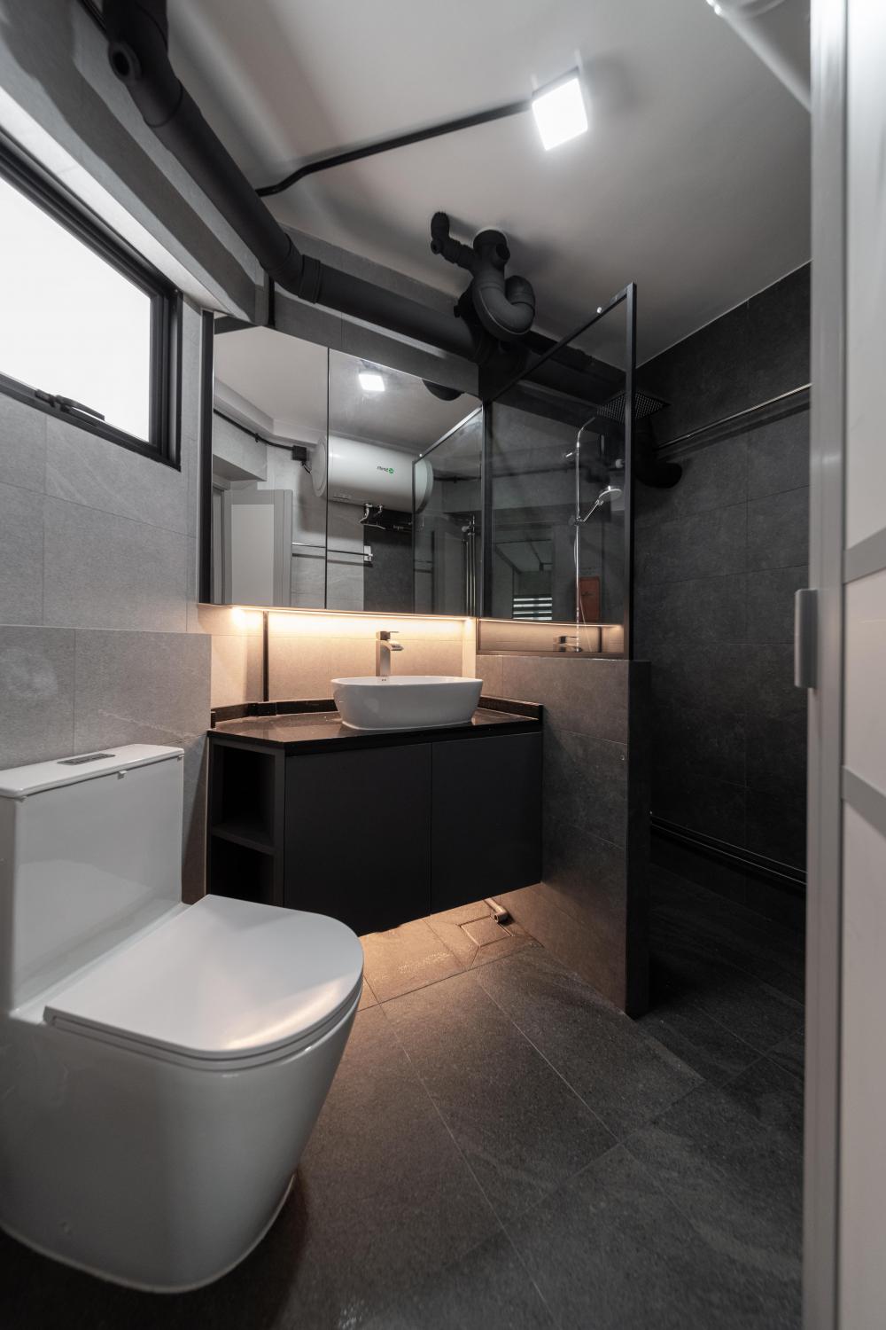 Industrial Bathroom with Countertop and Mirror