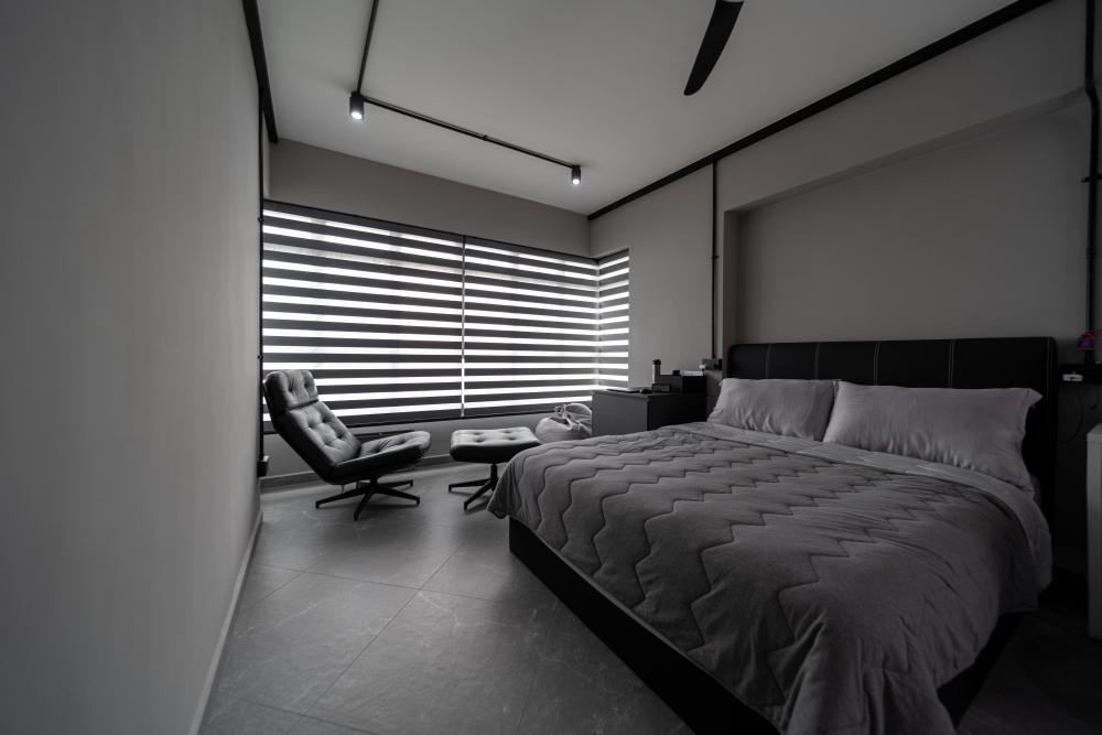 Industrial Bedroom with Downlights and Flooring