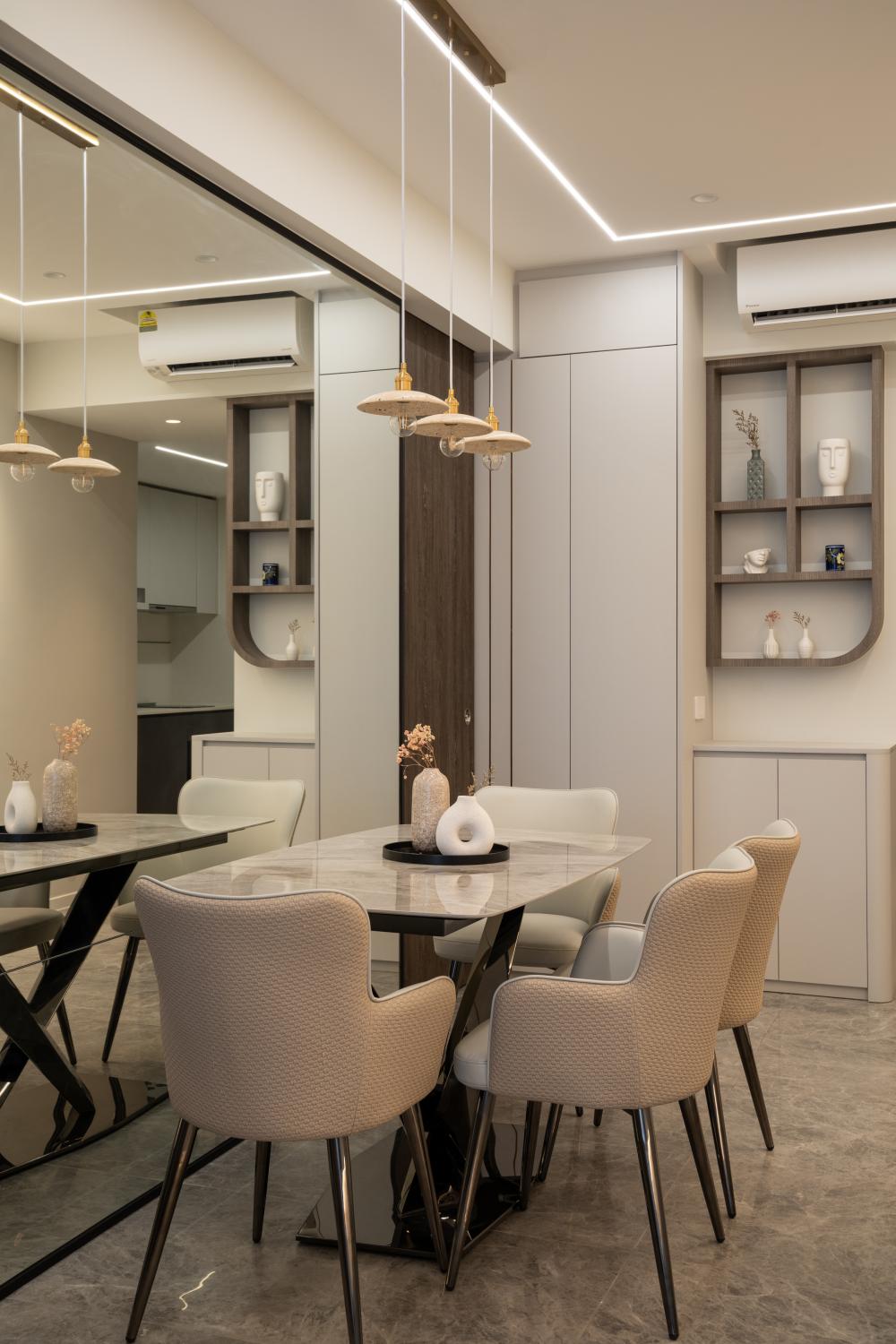Modern Dining Room with Drop Light and Dining Table