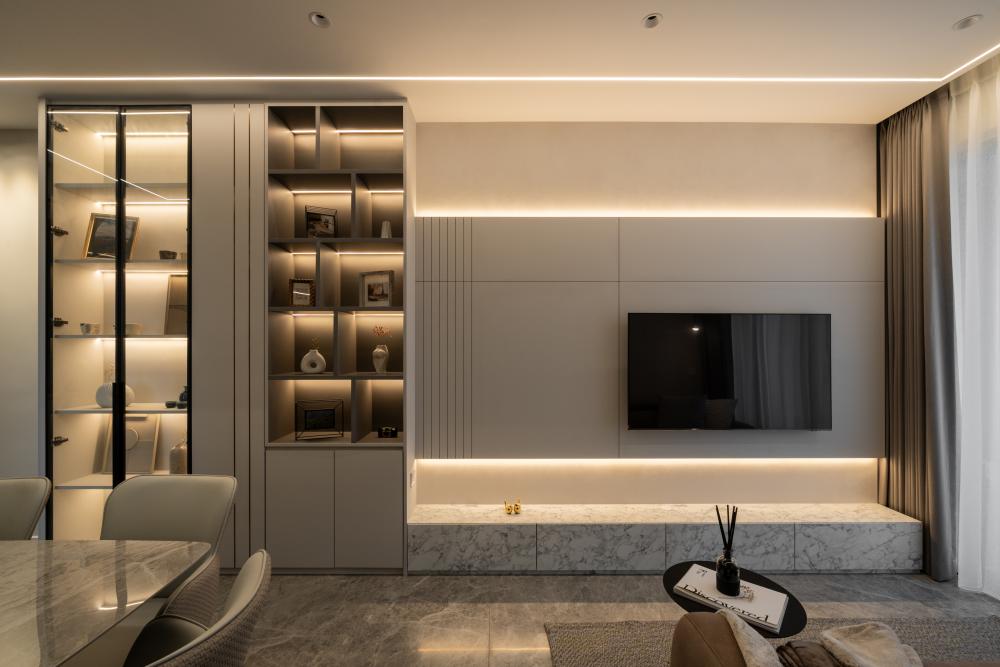 Modern Living Room with TV Console and Feature Wall