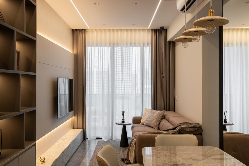 Modern Living Room with TV Console and Feature Wall