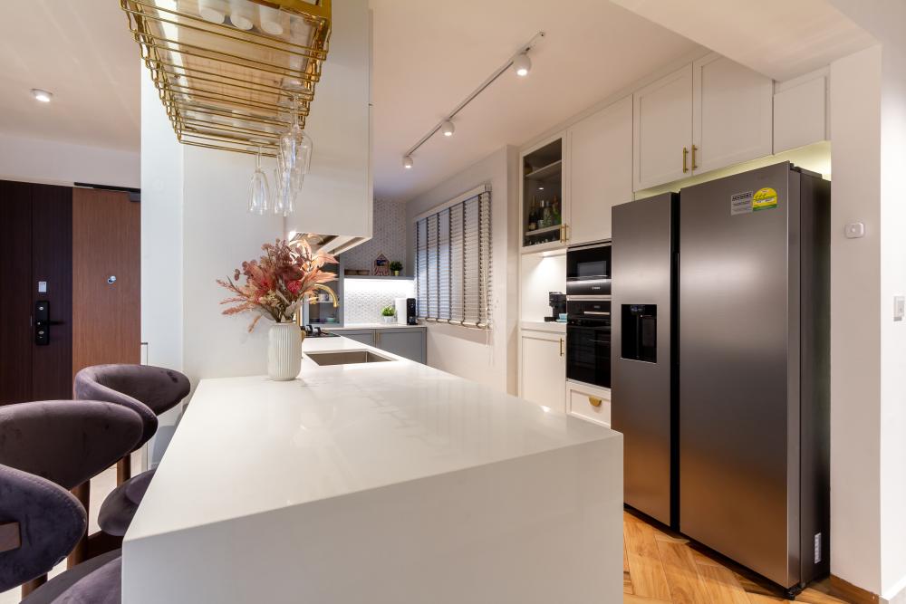 Vintage Kitchen with Countertop and Wood Flooring