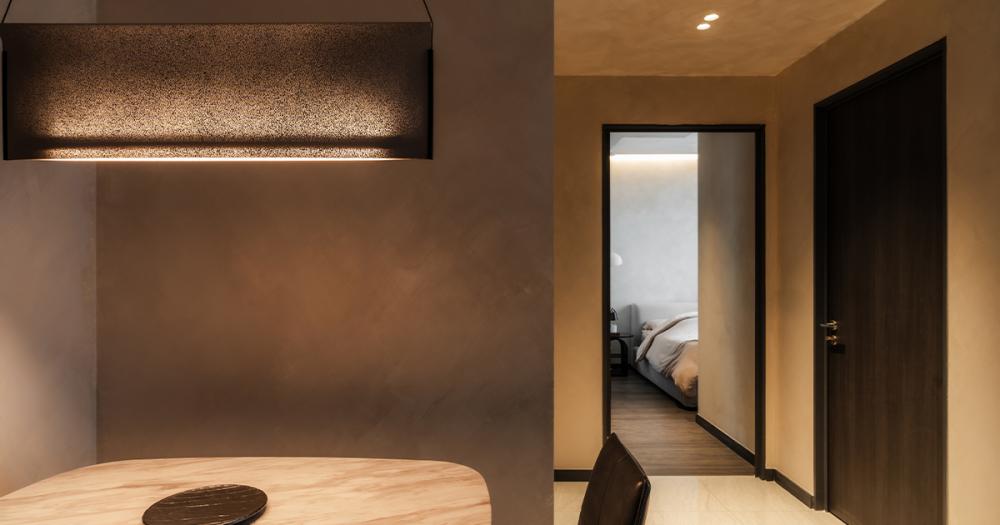 Minimalist Dining Room with Ceiling Light and Dining Table