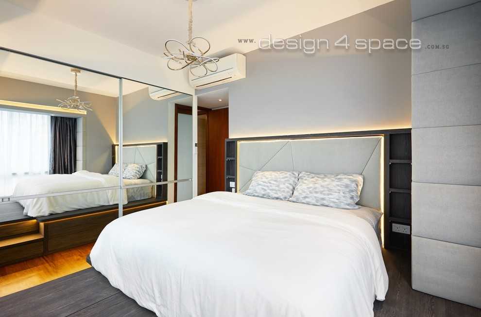 Modern Bedroom with Platform Bed and Wood Flooring