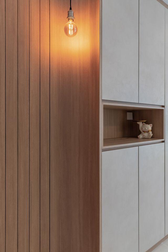 Contemporary Living Room with Feature Wall and Wood Feature Wall