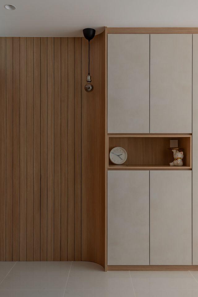 Contemporary Living Room with Feature Wall and Wood Feature Wall
