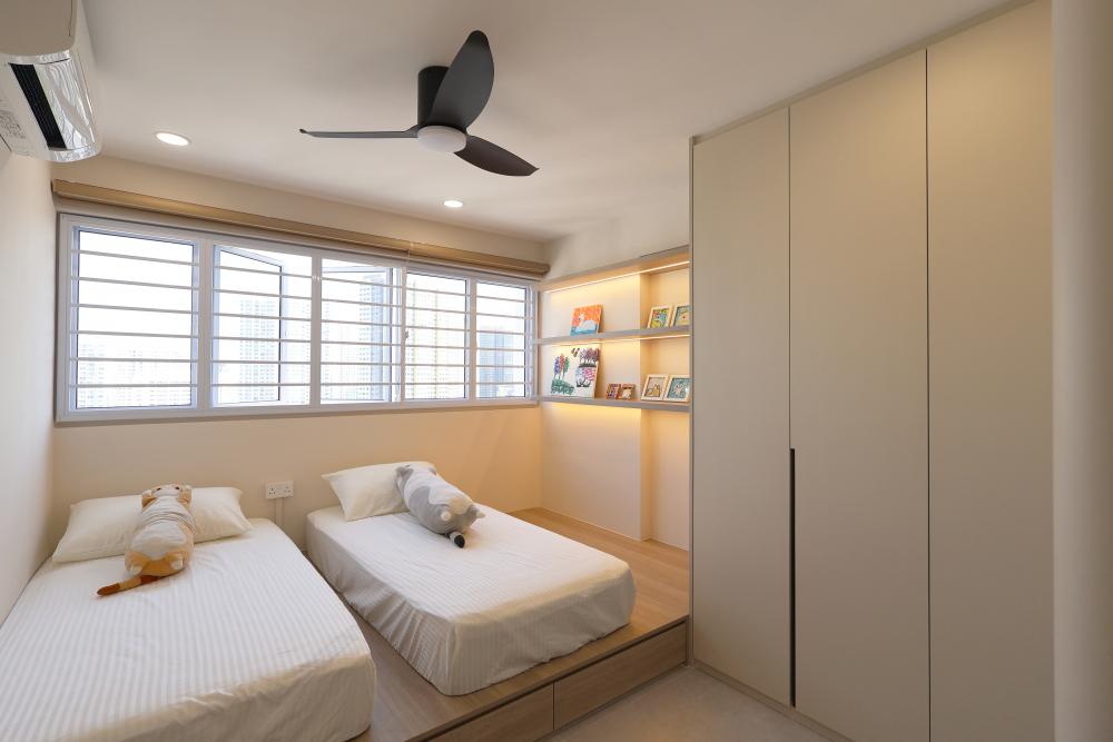 Contemporary Kids Room with Platform Bed and Children's Storage