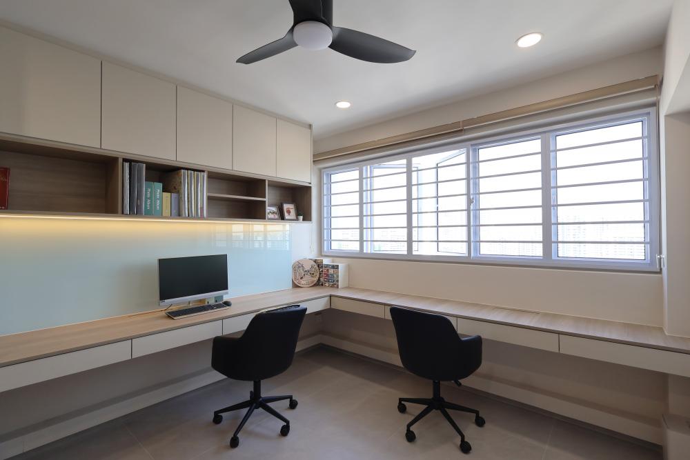 Contemporary Study with Desk and Desk Chairs