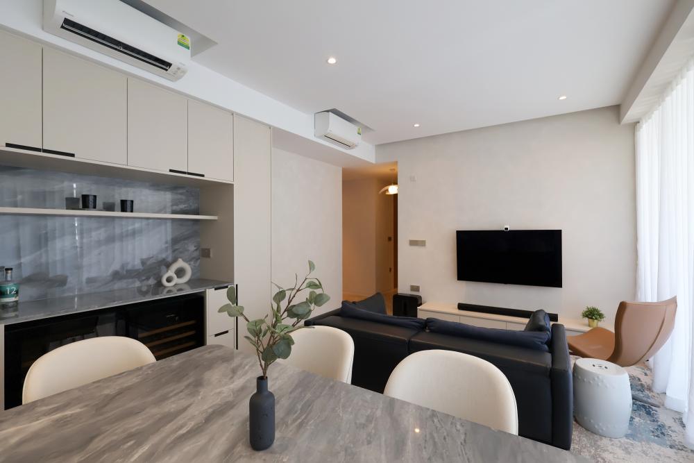 Minimalist Living Room with Ceiling Light and Carpet