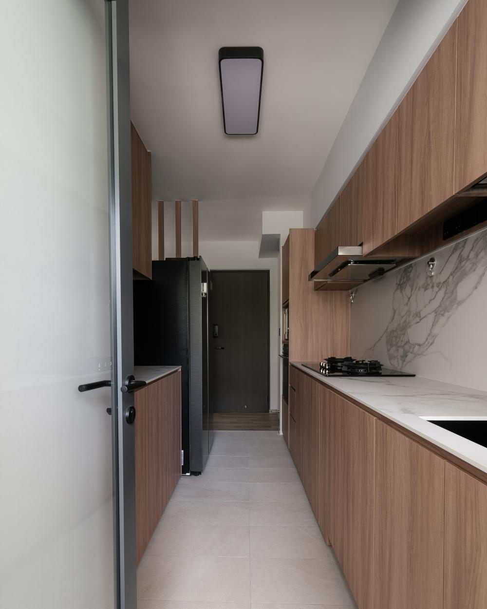 Vintage Kitchen with Herringbone Tiling and Cement Floor