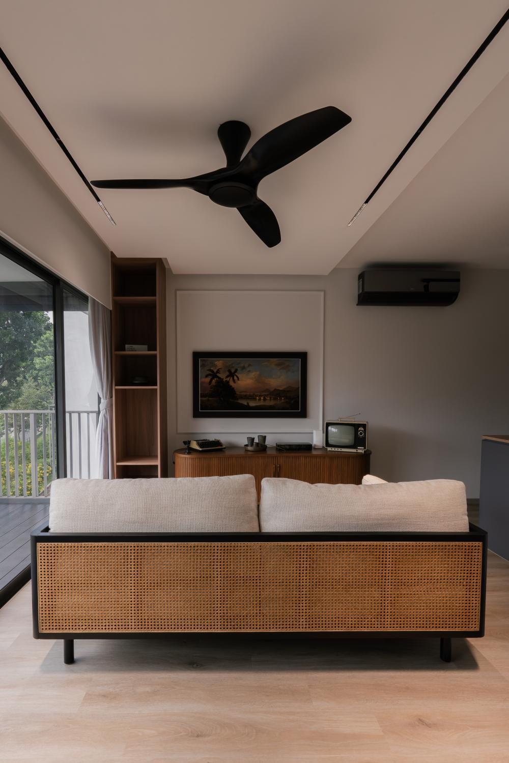 Vintage Living Room with TV Console and Feature Wall