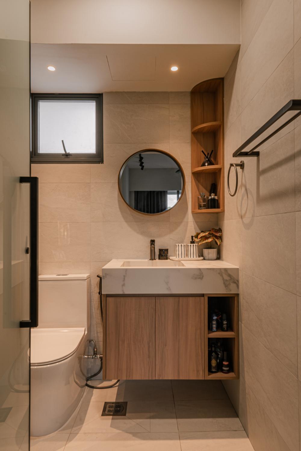 Vintage Bathroom with Cement Floor and Mirror