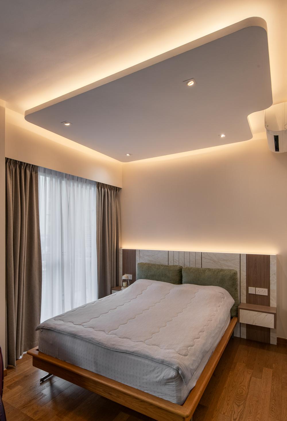 Contemporary Bedroom with Drop Ceiling and Ceiling Light