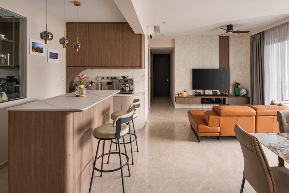 Contemporary Living Room with TV Console and Feature Wall