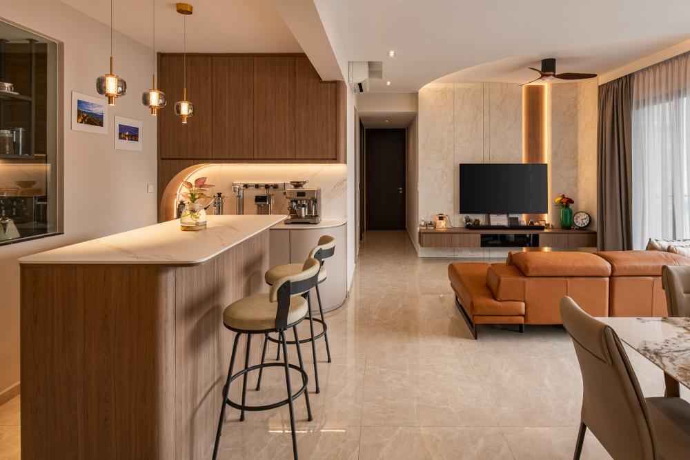 Contemporary Living Room with TV Console and Feature Wall