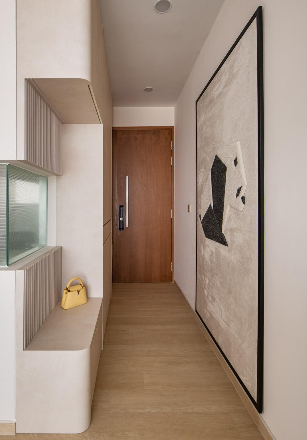 Contemporary Entryway with Seating Bench and Shoe Rack
