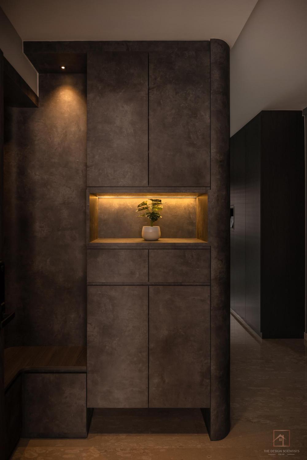 Contemporary Entryway with Mirror and Seating Bench