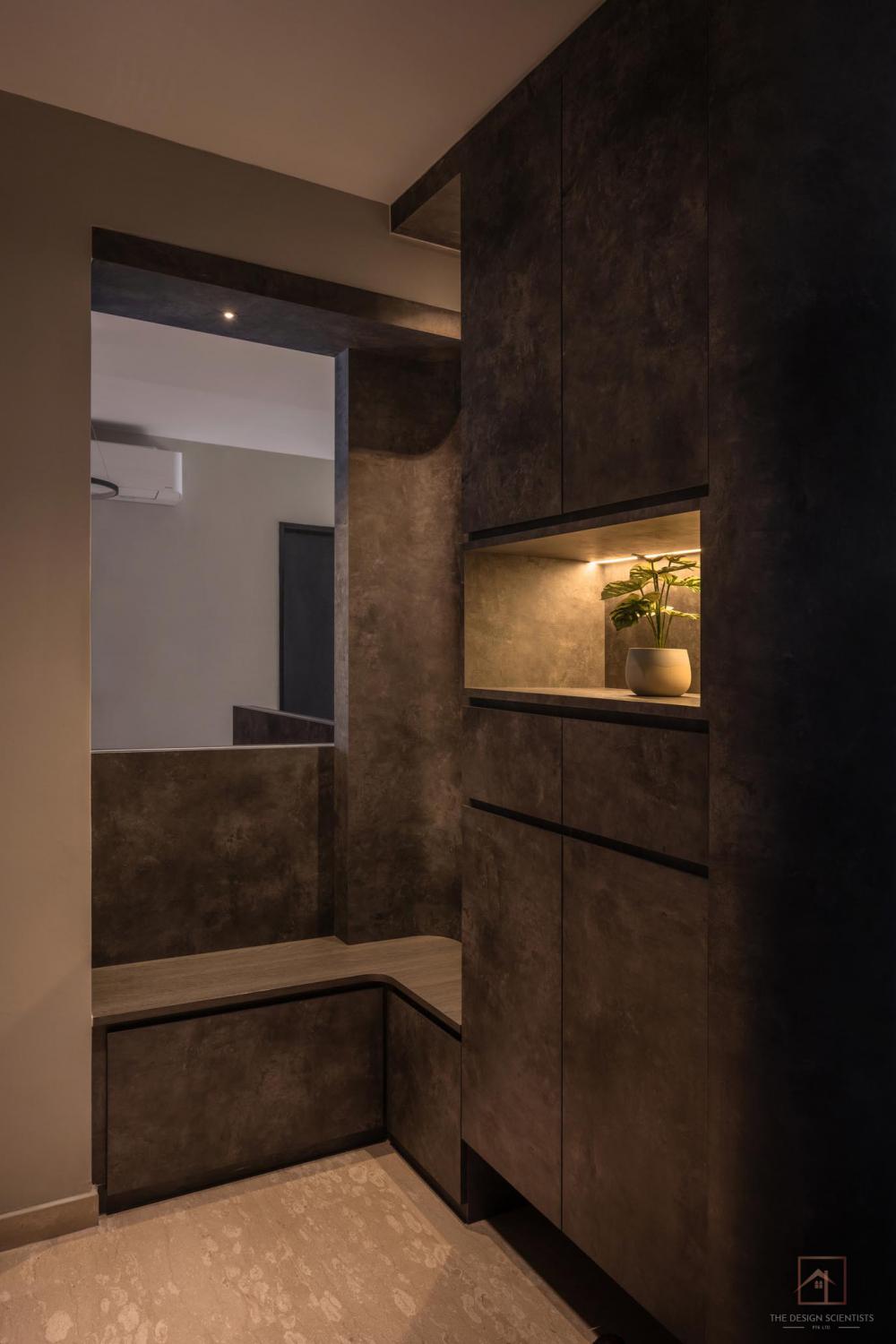 Contemporary Entryway with Mirror and Seating Bench