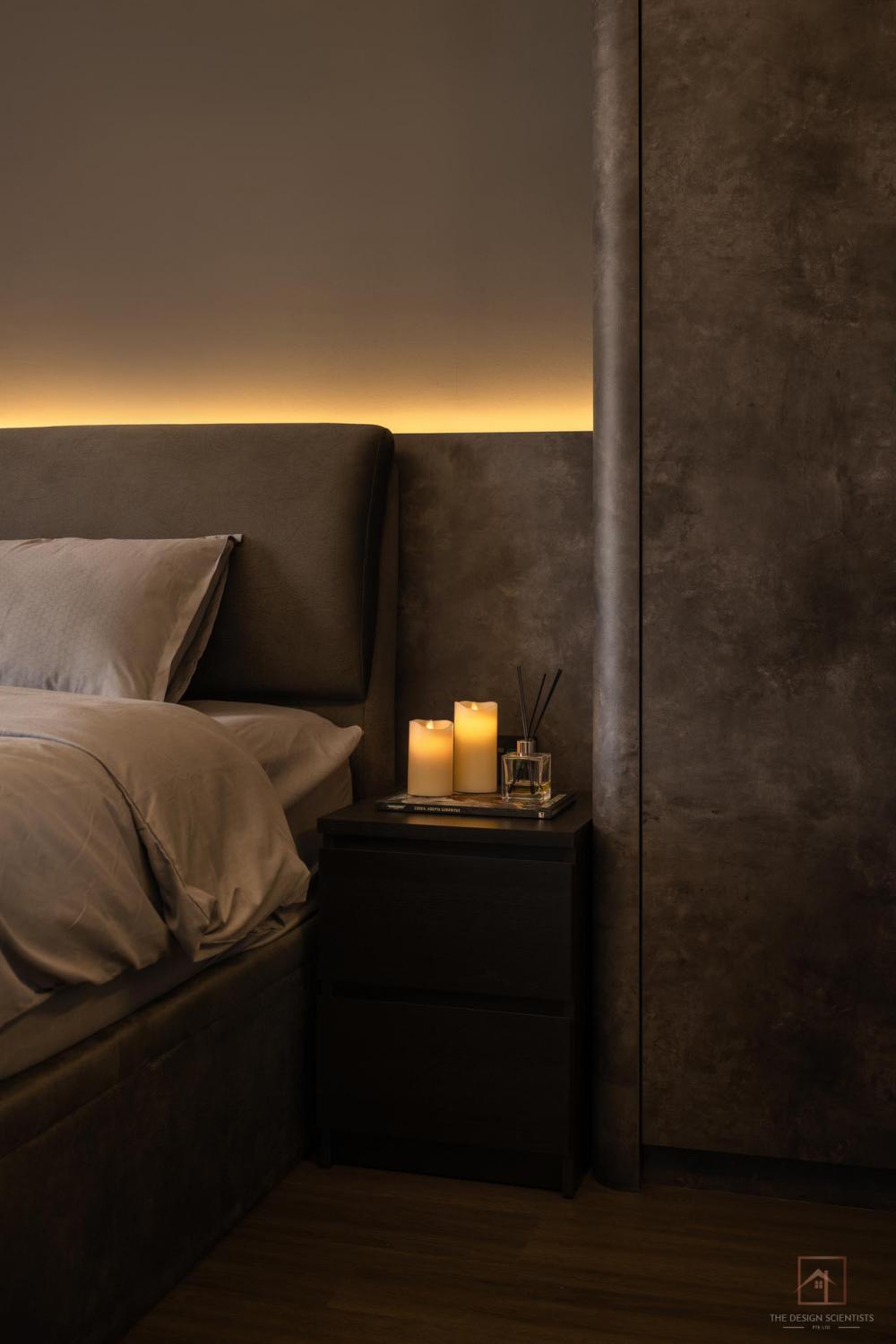 Contemporary Bedroom with Cove Lighting and Bedside Table