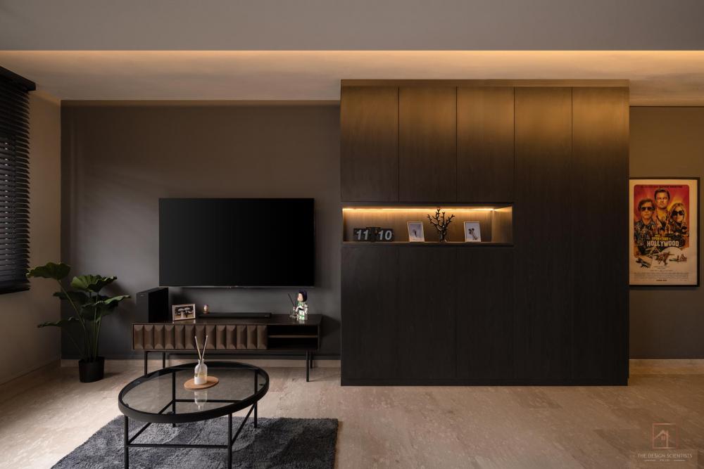 Contemporary Living Room with Bookshelf and Settee