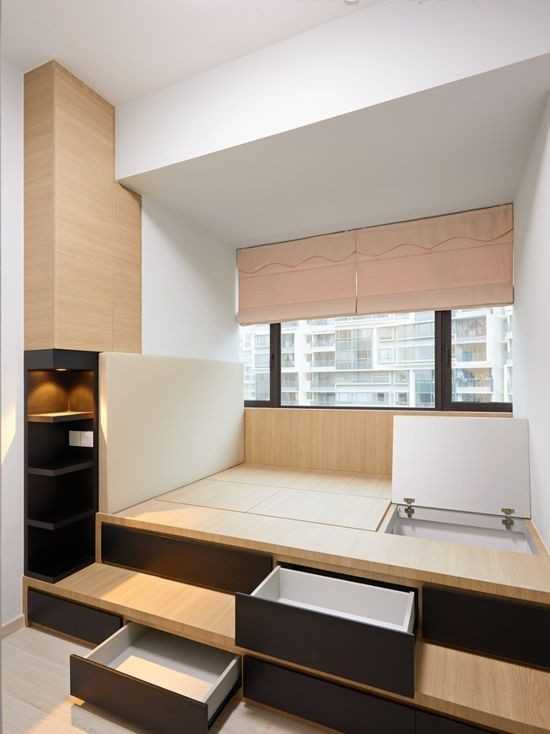 Contemporary Bedroom with Platform Bed and Vinyl Flooring