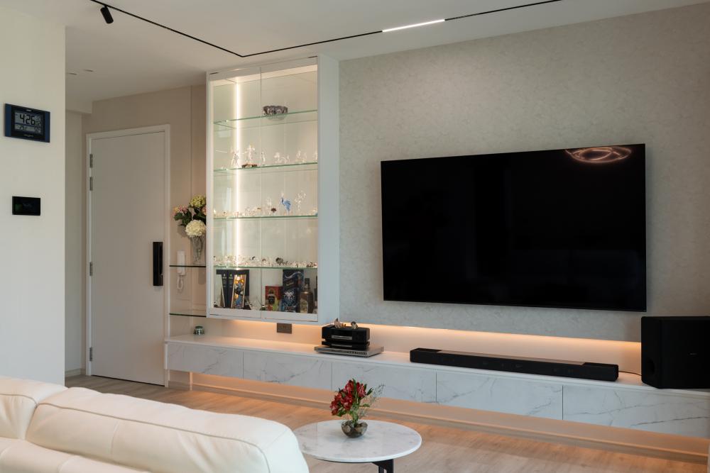Contemporary Living Room with TV Console and Feature Wall