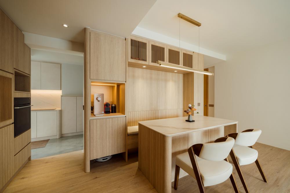 Scandinavian Dining Room with Downlights and Dining Table