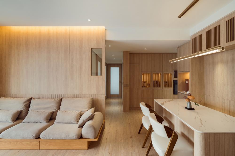 Scandinavian Home Theatre with TV Console and Sofa