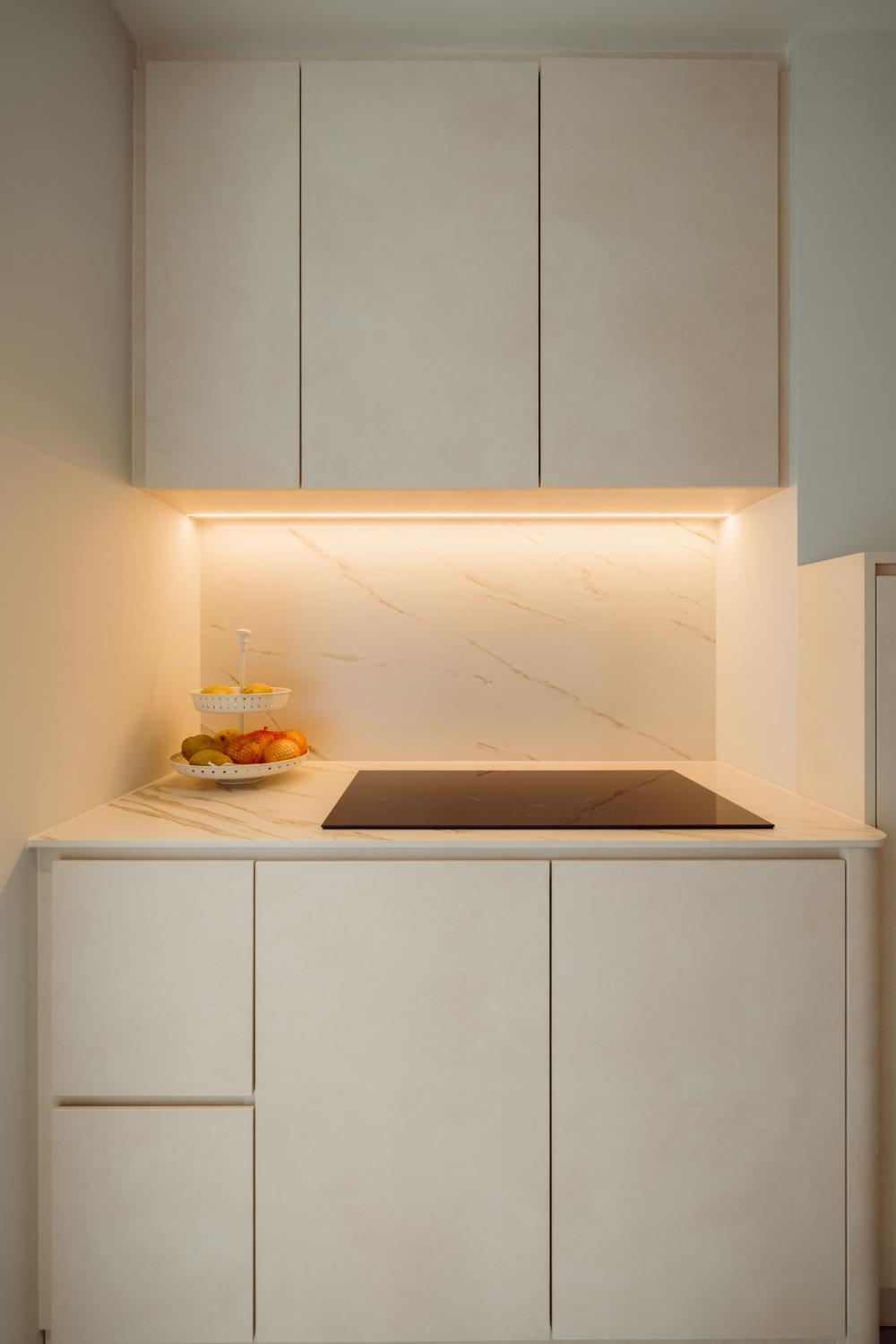 Scandinavian Kitchen with Countertop and Cement Floor
