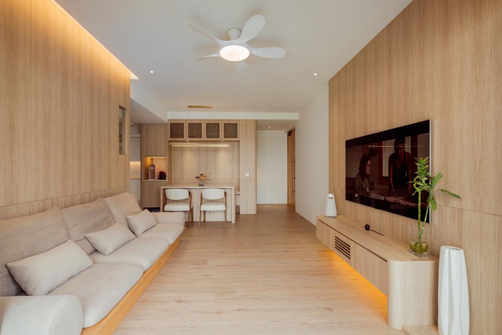 Scandinavian Living Room with Vinyl Flooring and Wood Flooring